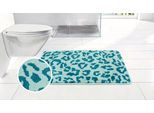Badematte OTTO HOME "Anna Leo, Badvorleger, Badezimmer Teppich, Duschvorleger", blau (marine, blau), H:15mm, Polyester, Badematten, Badematte, mit Animal Print, modernes Muster, Leo, weich