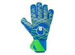 Torwarthandschuhe UHLSPORT "Torwarthandschuhe AQUASOFT HN", Herren, Gr. 8, blau (pacific blau, fluo grün, weiß), Obermaterial: 64% Gummi rubber. 24% Polyester PES. 7% Nylon NY. 5% Polyurethan PU., Handschuhe Torwarthandschuhe