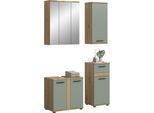Badmöbel-Set WELLTIME "LUCCA, 4-teilig, MDF Hochglanzfront, bestehend aus:", grün (artisan eiche nachbildung, salbei), B:114cm H:191cm T:34cm, Holzwerkstoff, Kastenmöbel-Sets, Badmöbel-Set