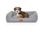Knuffelwuff Hundebett Emma aus Velours mit feinem Handwebcharakter in Pastellfarben petrol M-L