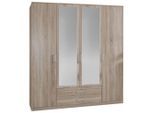 Mid.you , Eichefarben , Glas, Holzwerkstoff , 3 Fächer , 2 Schublade(n) Schubladen , 180x199x58 cm , Made in Germany, BQ - Bündnis für Qualität, DIN EN ISO 9001 , Beimöbel erhältlich, in verschiedenen Größen erhältlich, Schrankfront mit Spiegel ,