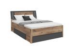 Stauraumbett, Graphit, Eiche dunkel, Holzwerkstoff, 3 Schublade(n) Schubladen, 140x200 cm, Beleuchtung, in verschiedenen Holzdekoren erhältlich, mit Schubkästen, Schlafzimmer, Betten, Stauraumbetten