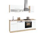 Küchenzeile KOCHSTATION "KS-Eton", weiß (küche: weiß, korpus: eichefarben, arbeitsplatte: eichefarben), B:210cm T:60cm, Komplettküchen-Sets, Küchenzeile, mit E-Geräten, Breite 210 cm