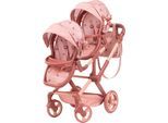 Puppen-Zwillingsbuggy BAYER "Xeo Twin", rosa (hellrosa mit blümchen), Puppenwagen, KinderB:35cm H:76,5cm T:80cm, Kunststoff, Metall, Stoff, Puppen-Zwillingsbuggy, mit Wickeltasche, B:35cm H:76,5cm T:80cm