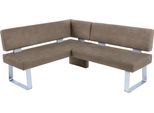 Eckbank K+W KOMFORT & WOHNEN "Santos II Esszimmerbank", beige (sand), B:157cm H:87cm T:180cm, 100% Polyester, Sitzbänke, Eckbank, gepolstert, Eckbank, wahlweise langer Schenkel 180cm rechts oder links