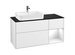 Villeroy und Boch Finion Waschtischunterschrank G402GFGF 120cm, Abdeckplatte black matt, Emotion, Regal rechts Glossy white lacquer, Glossy white lacquer