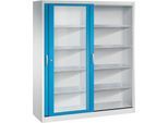 C + P Schiebetüren-Werkzeugschrank Acurado, mit Sichtfenster, B 1600 x T 500 x H 1950 mm, lichtgrau/lichtblau
