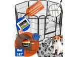 PfotenWunder® Welpenlaufstall 8-teilig, 80cm breit, 2x2m + 1 Hundebett & 1 Trainingsbuch | Welpenauslauf, Hunde-Laufstall faltbar mit Tür, Tierlaufstall indoor outdoor wetterfest