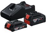 Akku Starter-Set BOSCH PROFESSIONAL "GBA 18V", schwarz (blau), 18 V, Akkumulatoren, Akku Starter-Set, 2 Akkus 2Ah und 4 Ah, inkl. Ladegerät
