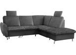 Ecksofa, grau (graphit), B:236cm H:93cm T:214cm, Sofas, Ecksofa, mit Federkern, zwei Kopfstützen und wahlweise mit Schlaffunktion