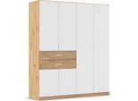 Kleiderschrank RAUCH "Drehtürenschrank Schrank Garderobe MAIKA mit Dekor-Front", weiß (eiche artisan, alpinweiß), B:181cm H:210cm T:54cm, Holzwerkstoff, Schränke, Kleiderschrank, 2 Schubladen, in verschiedenen Breiten, Höhen, Farben, MADE IN GERMANY