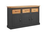 Sideboard OTTO HOME "Selma Kommode mit 3 Türen, 3 Schubläden und 6 Fächer, Metallgriffe", schwarz (anth, gebeizt), B:145cm H:87cm T:38cm, MDF, Massivholz, Sideboards, Sideboard, aus massivem Kiefernholz, 3 Einlegeböden, mit dekorativer Fräsung