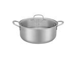 Kochtopf RESTO KITCHENWARE "CORVUS mit Glasdeckel, TRI-PLY- Aufbau – 3-lagige Konstruktion", silber (silberfarben), H:12cm L:38,7cm Ø:28cm, Töpfe, Kochtopf, Induktion, für alle Herdarten geeignet