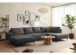Wohnlandschaft OTTO HOME "TVINNU Leinenoptik, 354 cm", grau (anthrazit), B:354cm H:83cm T:193cm, Sofas, Wohnlandschaft, Recamiere rechts/links, schwarze Metallfüße, bequeme Sitz-/Liegefläche