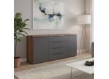 Sideboard BORCHARDT MÖBEL "Tom, moderne Kommode mit dunklen Metallgriffen", grau (eichefarben vintage, graphit), B:166cm H:72cm T:35cm, Spanplatte, Sideboards, Sideboard, 166cm, 2 Türen 4 Schubfächer, variable Einlegeböden, viel Stauraum