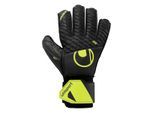 Torwarthandschuhe UHLSPORT "Torwarthandschuhe FM Soft Flex Frame Junior", Kinder, Gr. 8, schwarz (schwarz, fluo gelb), Obermaterial: 81% Gummi rubber. 13% Polyester PES. 6% Nylon NY., Handschuhe Torwarthandschuhe