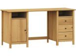 Schreibtisch MÖBILIA "Carlisle", braun (natur), B:150cm H:74cm T:54cm, Kiefer massiv, honigfarben gewachst, Tische, Schreibtisch, Metallgriffe in geschwärztem Messing