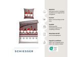 Bettwäsche SCHIESSER "Wichtel aus weicher Baumwolle mit coolem Winter-Print", grau, B/L: 135cm x 200cm, 1 Stk., 1 Stk., Feinbiber, B/L: 80cm x 80cm, 2 Stk., Feinbiber, Obermaterial: 100% Baumwolle, Bettwäsche, Bettwäsche, OEKO-TEX MADE IN GREEN-zertifiziert