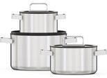 Topf-Set HANSEATIC "PREMIUM", silber (silberfarben), Töpfe, Topf-Set, handfreundliche Griffe, Literskala, Glasdeckel, Induktion