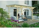 Terrassendach KONIFERA "Capella", beige (unbehandelt), B:409,2cm T:350cm, Fichtenholz, Leimholz, Polycarbonat (PC), Terrassenüberdachungen, Terrassendach, Bausatz aus naturbel. Leimholz mit lichtdurchl. Polycarbonat-Pultdach