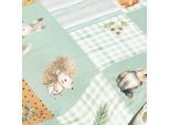 Baumwoll-Köper Waldtiere Patchwork "Ravi", mint-color