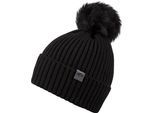 Bommelmütze CHILLOUTS "Hazel Hat", Damen, schwarz, Rippstrick, Kunstfaser, Mützen Bommelmütze