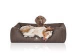 Knuffelwuff Orthopädisches Hundebett Tampa aus laser-gestepptem Kunstleder braun/ grau XL