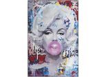 Ölgemälde BÖNNINGHOFF "handarbeit gerahmt POP ART PORTRAIT 60x90 cm – Wandbild", bunt (farbe rahmen: silber, farbe bild(er): blau,rosa,rot,weiß,gelb), B:60cm H:90cm T:3,5cm, Acryl, Canvas, Massivholz, Bilder, Ölgemälde, handgefertigt, jedes Bild ein Unikat, Schattenfugenrahmen