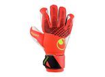 Torwarthandschuhe UHLSPORT "Torwarthandschuhe FM ZNE Soft Pro", Herren, Gr. 8, rot (fluo rot, weiß, fluo gelb), Obermaterial: 81% Gummi rubber. 13% Polyester PES. 6% Nylon NY., Handschuhe Torwarthandschuhe