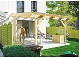 Terrassendach KONIFERA "Capella", beige (unbehandelt), B:409,2cm T:500cm, Fichtenholz, Leimholz, Polycarbonat (PC), Terrassenüberdachungen, Terrassendach, Bausatz aus naturbel. Leimholz mit lichtdurchl. Polycarbonat-Pultdach