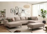 Wohnlandschaft OTTO HOME "TVINNU Leinenoptik, 354, mit Hocker", beige (hellbraun), B:360cm H:83cm T:193cm, Sofas, Wohnlandschaft, Recamiere rechts/links, stellbar zum Schlafsofa (Krokodilverbinder)