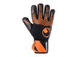 Torwarthandschuhe UHLSPORT "Torwarthandschuhe FM ZNE Super Resist+ HN", Herren, Gr. 8, schwarz (schwarz, fluo orange), Obermaterial: 81% Gummi rubber. 13% Polyester PES. 6% Nylon NY., Handschuhe Torwarthandschuhe