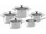 Topf-Set FISSLER "Copenhagen", silber (silberfarben), Töpfe, Topf-Set, Töpfe mit Glasdeckel, Mess-Skala, Induktion, backofengeeignet