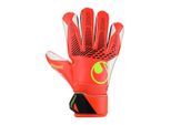 Torwarthandschuhe UHLSPORT "Torwarthandschuhe FM ZNE Starter Soft", Herren, Gr. 7.5, rot (fluo rot, weiß, fluo gelb), Obermaterial: 81% Gummi rubber. 13% Polyester PES. 6% Nylon NY., Handschuhe Torwarthandschuhe