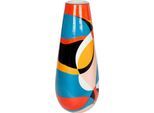 Bodenvase GILDE "Flaschen-Bodenvase Levy H.92 cm", blau, orange, rosa, rot, schwarz, weiß, B:37,5cm H:92cm T:37,5cm Ø:37,5cm, Kunstharz, Vasen, Bodenvase, Bodenvase, grafisch, Blumenvase, modern, Eyecatcher, Geschenkidee