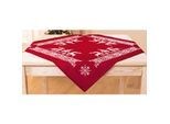 Stickmitteldecke "Hirsche rot/weiß