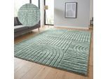 Teppich OTTO HOME "Jonne, Boho-Design, Scandi, Designteppich", grün (türkis), B:240cm H:20mm L:320cm, Kunstfaser, Teppiche, Teppich, Hoch-Tief, 3D Optik, skandinavischer Stil, Wohnzimmer, Schlafzimmer