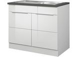Spülenschrank KOCHSTATION "KS-Brindisi", weiß (weiß hochglanz, weiß), B:100cm H:85cm T:60cm, Holzwerkstoff, MDF, Schränke, Spülenschrank, 100 cm breit, inklusive Einbauspüle
