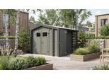 Gartenhaus WEKA "Killarney", grün (grüngrau, anthrazit), ohne Fußboden, ohne Dacheindeckung, Massivholz, Gartenhäuser, Gartenhaus, Doppeltür, 1/4 verglast, inkl. Holzlager