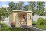 Gartenhaus LASITA MAJA "San Jose 275", beige (naturbelassen), ohne Fußboden, ohne Dacheindeckung, Massivholz, Gartenhäuser, Gartenhaus, Blockbohlenhaus 28mm