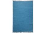 Teppich THEKO "Happy Cotton Fleckerl, handgewebt" Gr. 2, blau (türkis), B:60cm H:5mm L:120cm, Baumwolle, Teppiche, Teppich, Flachgewebe, reine Baumwolle, meliert, mit Fransen, auch als Läufer