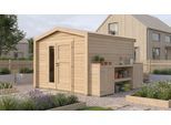 Gartenhaus WEKA "Killarney", beige (naturbelassen), ohne Fußboden, ohne Dacheindeckung, Massivholz, Gartenhäuser, Gartenhaus, Doppeltür, 1 1/2, Fenster an Seite, inkl. Pflanztisch