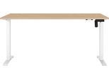 Schreibtisch GERMANIA "Boras, elektrisch höhenverstellbar", lindberg, eiche, nachbildung, weiß, weiß, lindberg, eiche, nachbildung, B:180cm H:120cm T:80cm, Tische, Schreibtisch, Breite 120/140/160/180 cm, Metallgestell, elektrisch höhenverstellbar