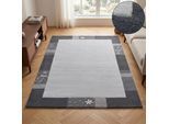 Wollteppich THEKO "Royal Ganges", silber (silberfarben), B:240cm H:13mm L:340cm, Viskose, Wolle, Teppiche, Wollteppich, 95% Wolle, mit Bordüre, auch in rund, Wohnzimmer, Schlafzimmer