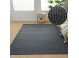 Teppich OTTO HOME "Jola Welle, Scandi, Hoch-Tief-Design", grün (dunkelgrau), B:90cm H:12mm L:160cm, Kunstfaser, Teppiche, Teppich, Wellenmuster, Boho, Modern, 3D, Wohnzimmer, Schlafzimmer