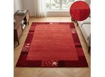 Wollteppich THEKO "Royal Ganges", rot, B:90cm H:13mm L:160cm, Viskose, Wolle, Teppiche, Wollteppich, 95% Wolle, mit Bordüre, auch in rund, Wohnzimmer, Schlafzimmer