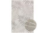 Teppich "Outdoorteppich RENEW - Leaves", grau (hellgrau,beige), B:200cm H:4mm L:290cm, Polyester, PRIMAFLOR-IDEEN IN TEXTIL, Teppiche, Teppich, Flachgewebe, Blätter, In- und Outdoor geeignet, Balkon & Terrasse