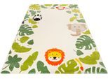 Kinderteppich ESPRIT "E-Safari ESP-21369" Gr. 2, weiß (sanftes weiß), B:80cm H:13mm L:150cm, Kunstfaser, Teppiche, Kinderteppich, Motiv Dschungel Tiere, Kurzflor