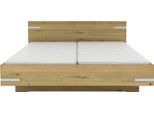 Holzbett MUSTERRING "Savona, Bettgestell, Bettrahmen, teilmassiv Bianco-Eiche", braun (weiß, neutral), B:200cm L:200cm, Betten, Holzbett, Kopfteil in Bianco-Eiche massiv, Details in Chrom, verschiedene Größen