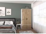 Kleiderschrank RAUCH "Drehtürenschrank Schrank Garderobe Wäscheschrank VOYAGER", braun (alpinweiß, eiche artisan, griffe graumetallic), B:93cm H:194cm T:53cm, Holzwerkstoff, Schränke, Kleiderschrank, mit 2 modernen Griffvarianten, mit Außenschubladen MADE IN GERMANY